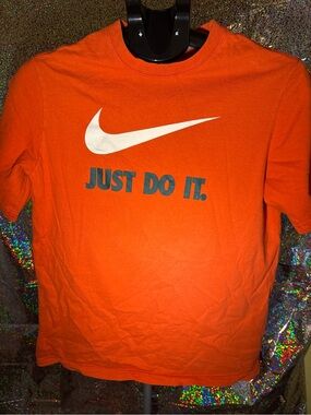 Nike Orange Crewneck Tee with Silver Swoosh Print